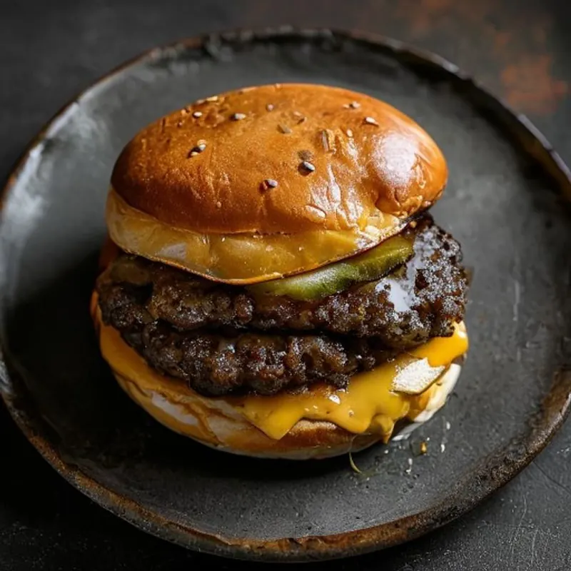 Smashburger mit geschmolzenem Käse, knusprige Patty-Edges