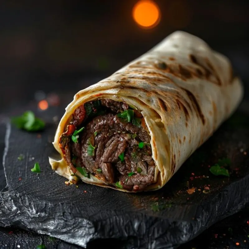Tantuni vom Holzkohlegrill, türkische Spezialität mit Rindfleisch und Petersilie